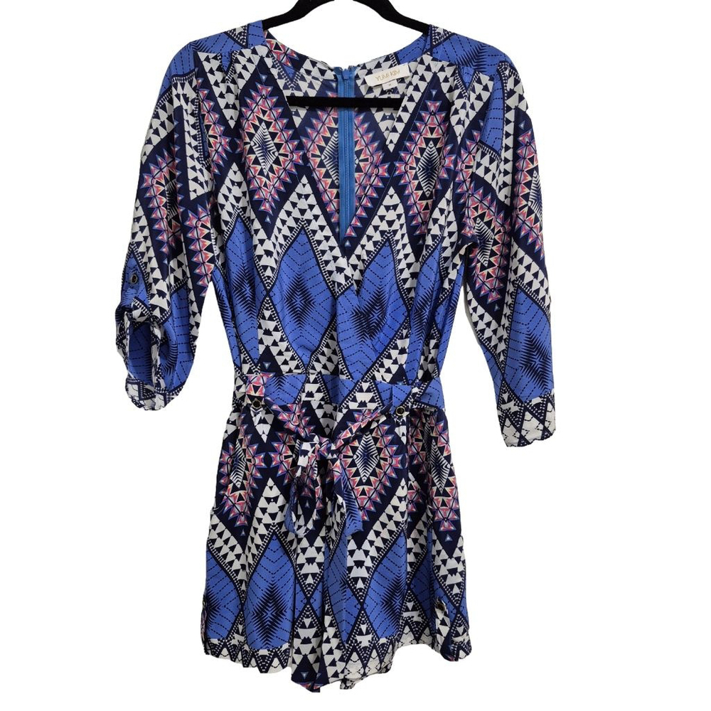 Women's Yumi kim‎ Romper Size M Blue Geometric Print
